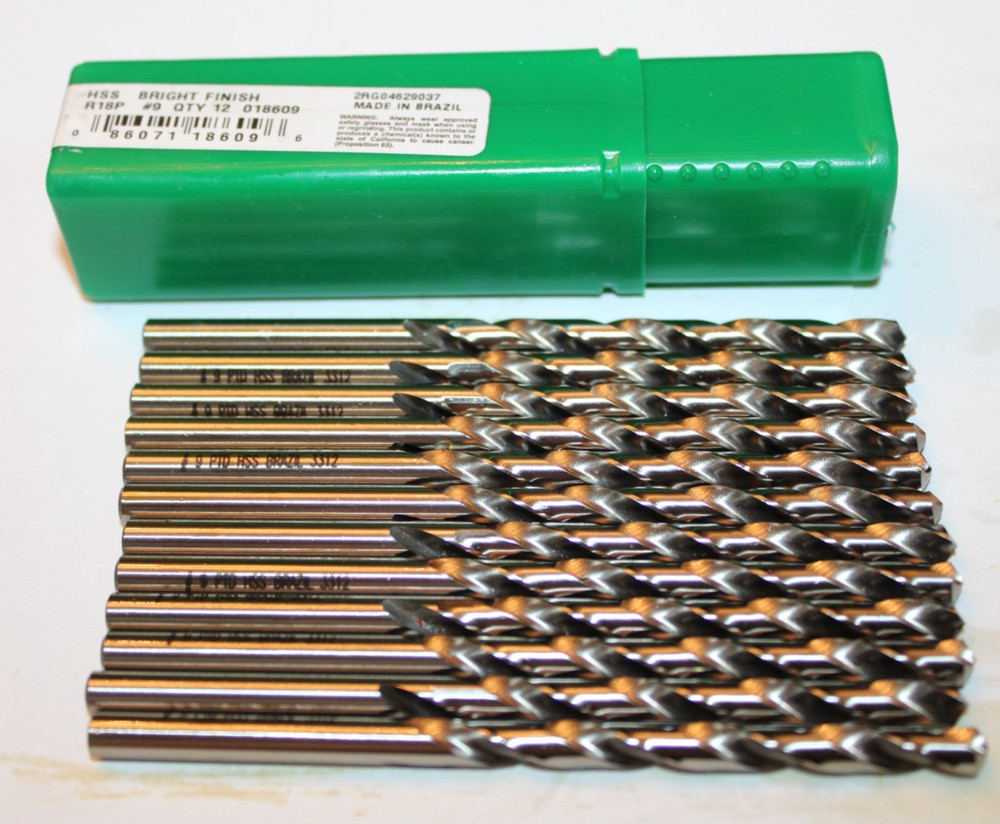 PRECISION TWIST DRILL 018609 #9 HSS JOBBER DRILL BIT 3 3/4&Prime;L &ndash; QTY OF 12 &ndash; NEW