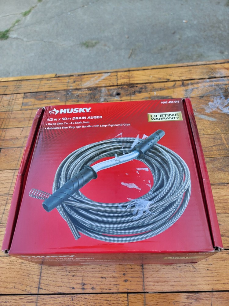 Husky 1002494611 Drain Auger 1/2 in. x 50 ft. Clears 2 in To 4 in Drain Lines