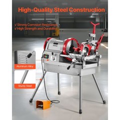 750W Electric Pipe Threading Machine 1/2-2in, Foot Pedal & Stand