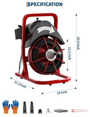 75 FT x 1/2 In Electric Drain Cleaner Machine ,Portable Sewer Snake Drain Auger