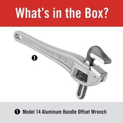 RIDGID 14&Prime; Aluminum Offset Pipe Wrench Narrow Hook Jaw Tight Spaces Applications