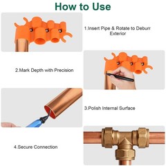 12Pcs 1/4-1&Prime; Depth Gauge and Pipe Deburring Tool for PEX Copper PVC CPVC Pipes