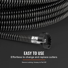 VEVOR Sectional Drain Cleaning Cable 100FTx5/8In & 7 Cutters for 0.8&Prime;-3.9&Prime; Pipes