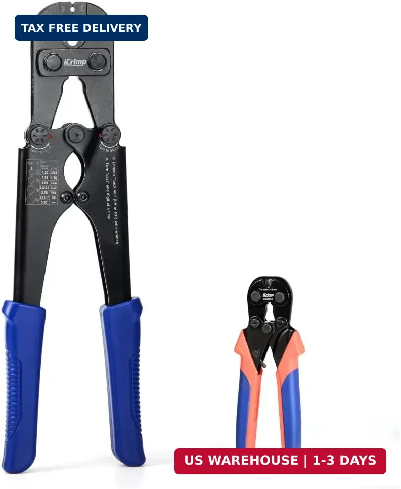 iCrimp Wire Rope Crimping Tool for Aluminum Loop Sleeve, Two Barrel Ferrule, Ova