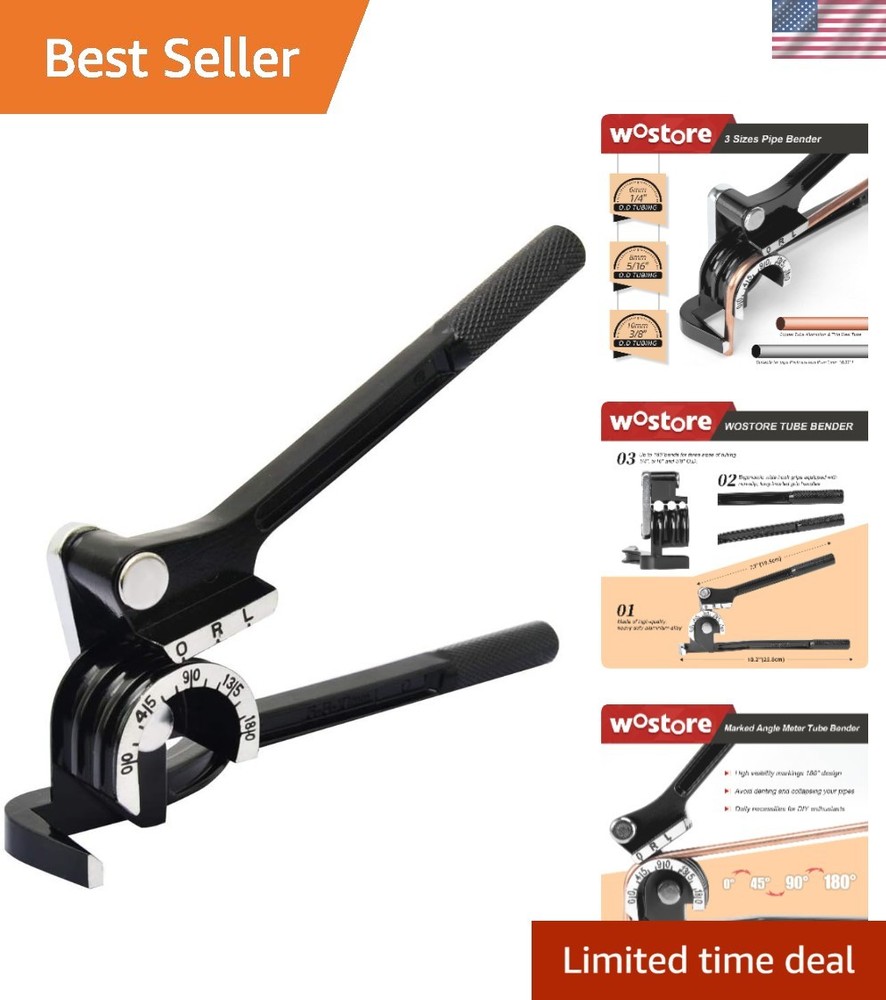 3-in-1 Tubing Bender for 1/4&Prime; &ndash; 3/8&Prime; OD, Adjustable 0-180&deg; for HVAC & Plumbing
