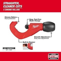 Copper Tubing Cutter 1-1/2 in. Constant Swing Chrome Rollers Easy Grip Knob
