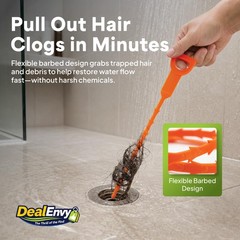 3 Pack Orange Drain Clog Remover Tool 19.7 Inch Plastic Snake