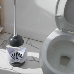 Clorox Toilet Plunger with Hideaway Holder Caddy 1-Pack, White/Grey