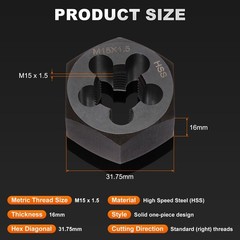 HSS M15 x 1.5 Metric Machine Thread Hex Die Right Hand High Speed Steel