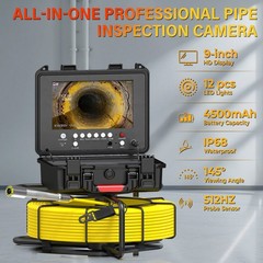 50m Pipe Inspection Camera 512hz Sewer Camera Meter Counter 9&Prime; Monitor IP68