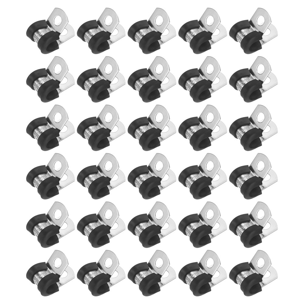 30-Pack Cable Clamps, 6 mm 304 Stainless Steel Rubber R Shape for Tube