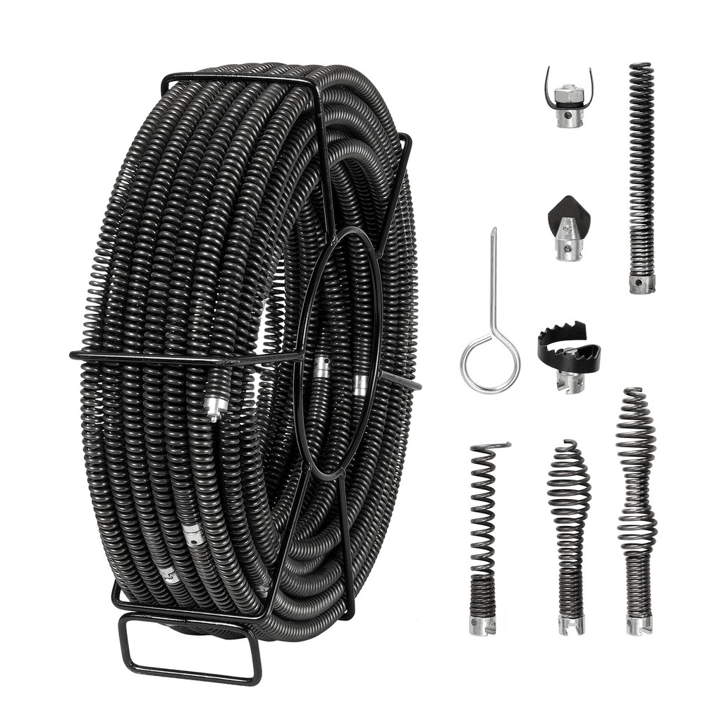 VEVOR Sectional Drain Cleaning Cable 100FTx5/8In & 7 Cutters for 0.8&Prime;-3.9&Prime; Pipes
