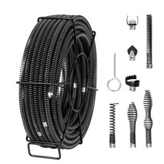 VEVOR Sectional Drain Cleaning Cable 100FTx5/8In & 7 Cutters for 0.8&Prime;-3.9&Prime; Pipes