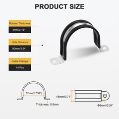 14Pcs 57mm(2-7/32&Prime;) Stainless Steel Rubber 2 Hole U-Tube Strap Clamp, Black