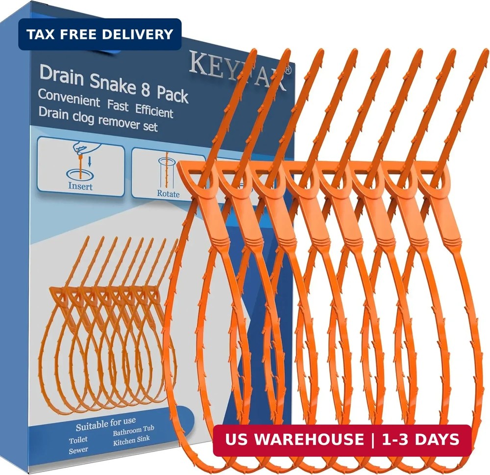 8 Pack 25inch Drain Snake Clog Remover, Drain Hair Remover, Sink Snake Drain Aug