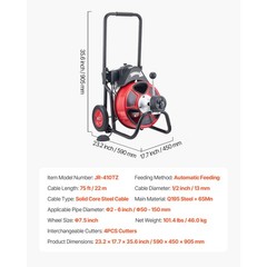 VEVOR Drain Cleaner Machine Electric Drain Auger 75FT x 1/2 In Auto Feed