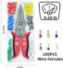 Multifunctional Wire Stripper and Crimper Kit with 200PCS Ferrules, 20-10 AWG