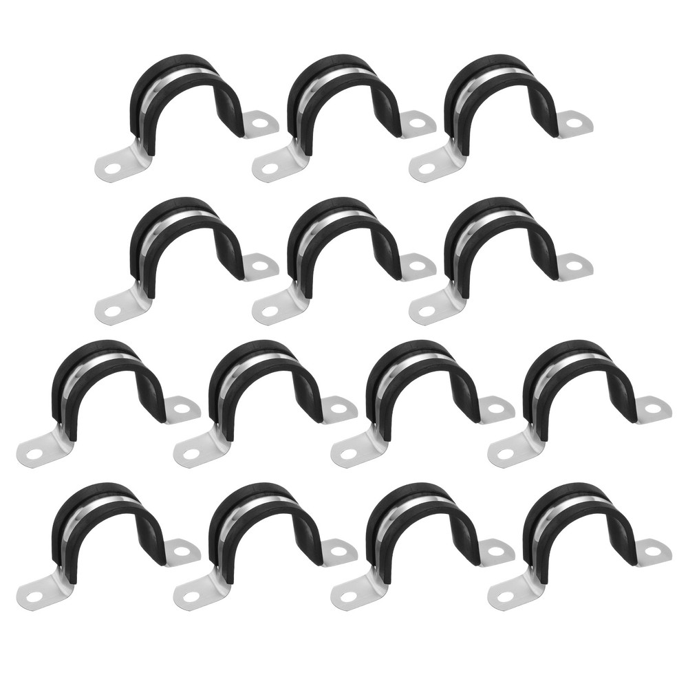 14Pcs 32mm(1-1/4&Prime;) Stainless Steel Rubber 2 Hole U-Tube Strap Clamp, Black