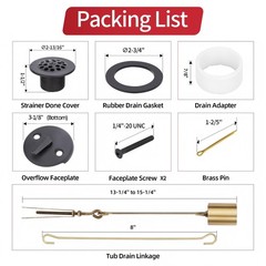 PRIMSOPH Trip Lever Overflow Faceplate Tub Drain Trim Kit with Matte Black