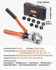 VEVOR Copper Pipe Crimping Tool Hydraulic Driven Press Tool with 8 Jaws