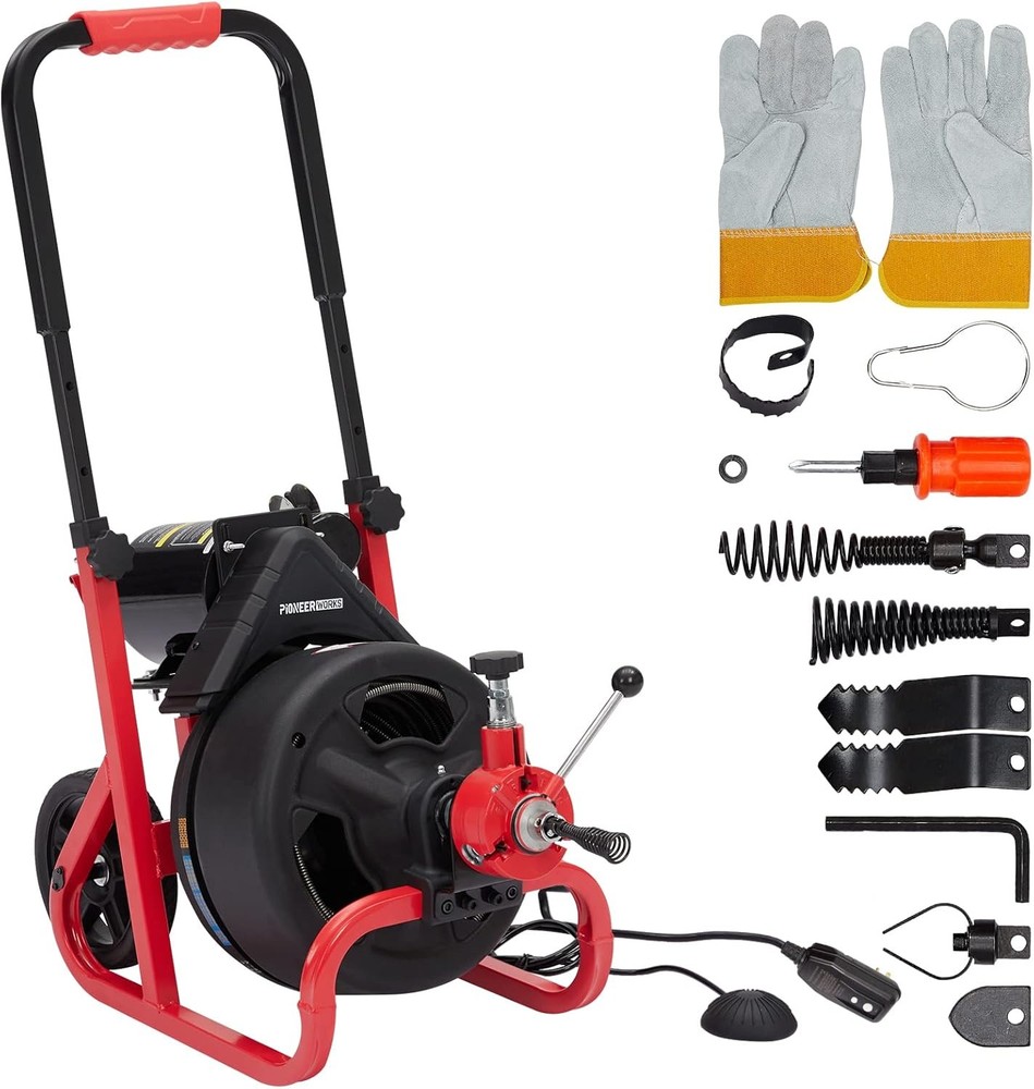 100 FT x 3/8&Prime; Electric Drain Cleaner Machine Auger Sewer Snake Cable Auto Feed