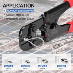 IWISS 2-In-1 Wire Rope Crimping Tool Kit with Built-In Cutter, 4 Die Sizes 3/64&Prime;
