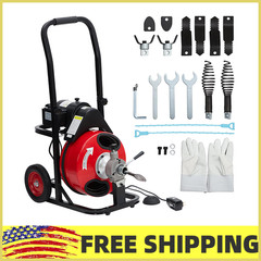 75 FT x1 /2 IN Portable Drain Snake W/Pneumatic Foot Switch Fit 1&Prime; to 4&Prime; Pipes