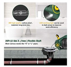 POPOMAN 20V Cordless Automatic Drain Auger 25Ft Plumbing Snake for 3/4&Prime;-3&Prime; Pipes