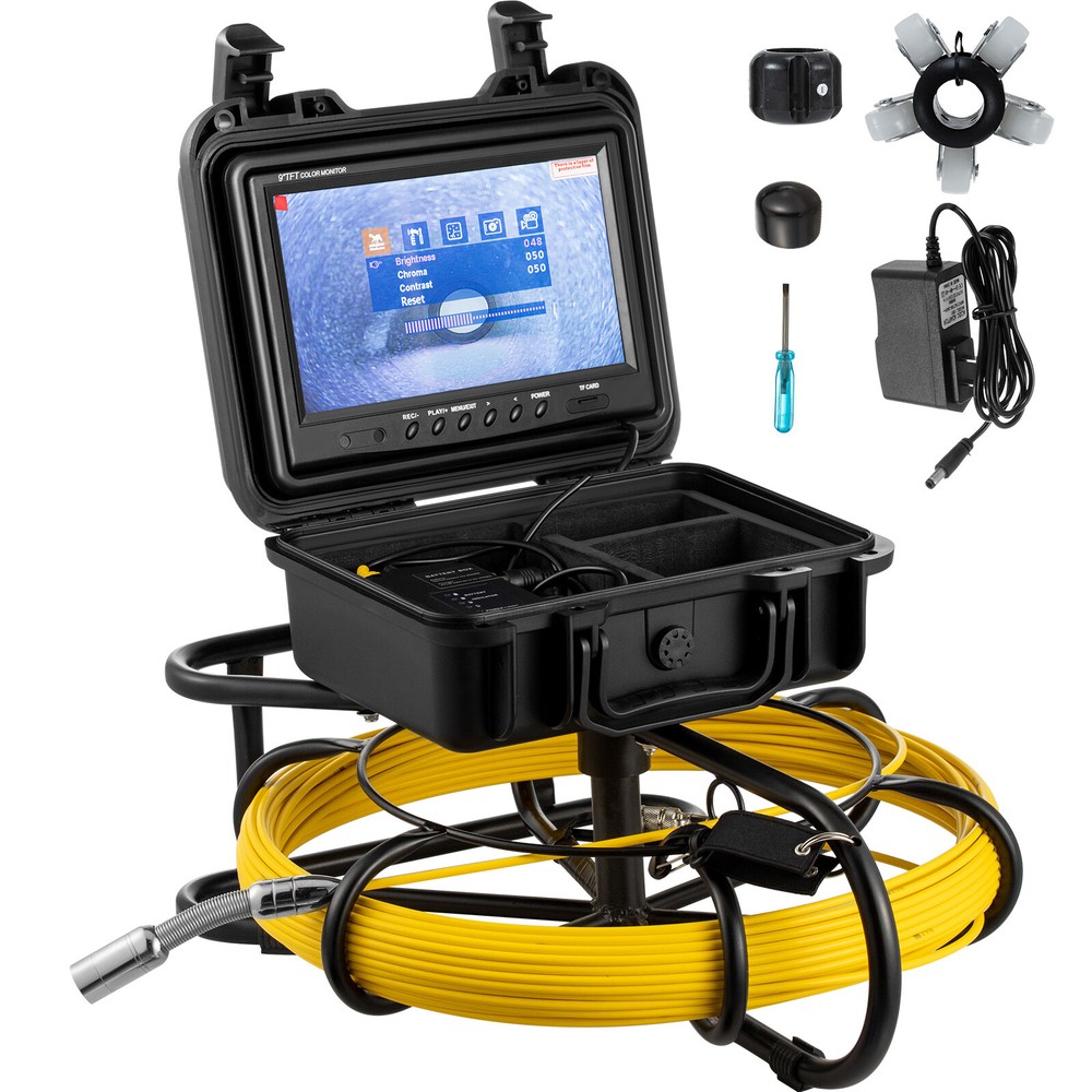 VEVOR 150ft Pipe Inspection Camera HD 1200 TVL Drain Sewer Camera 9&Prime; LCD Monitor