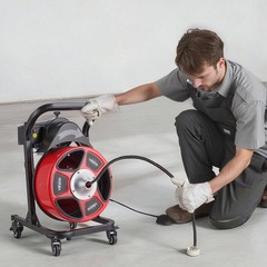 Drain Auger w/50FT 1/2&Prime; Solid Core Cable, Foot Control, 4 Cutters, Metal Drum