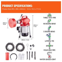 120FT x 5/8&Prime; Drain Auger w/370W 7 Cutters