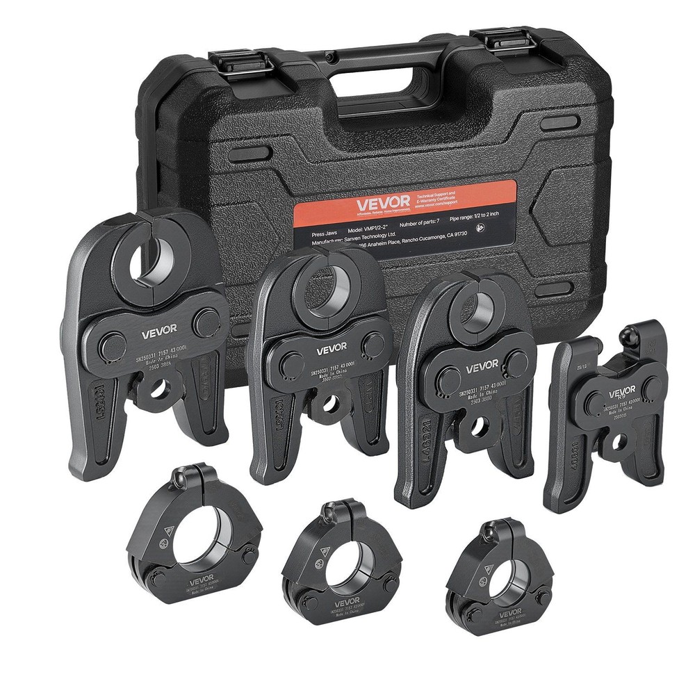 7PCS MegaPress Tool Kit &ndash; Carbon Steel Press Jaws (1/2&Prime;&ndash;1&Prime;) & Rings (1-1/4&Prime;&ndash;2&Prime;)