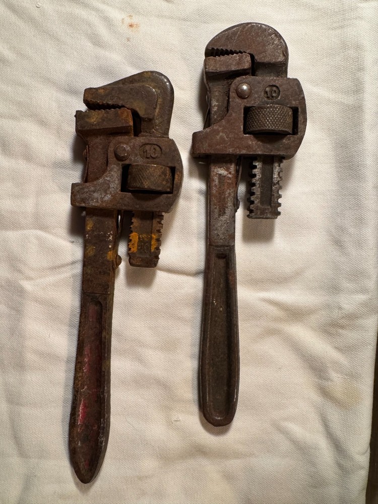 Drop Forged Steel Pipe Wrench Lot of Two #10 Used Needs Reconditioning Free S/H