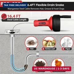Drain Auger, 16.4FT Plumbing Snake Drain Clog Remover, Manual & Drill Powered Dr