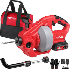 20V Cordless Electric Drain Snake, 25Ft Replaceable Cable with 2.0Ah Battery, Ex