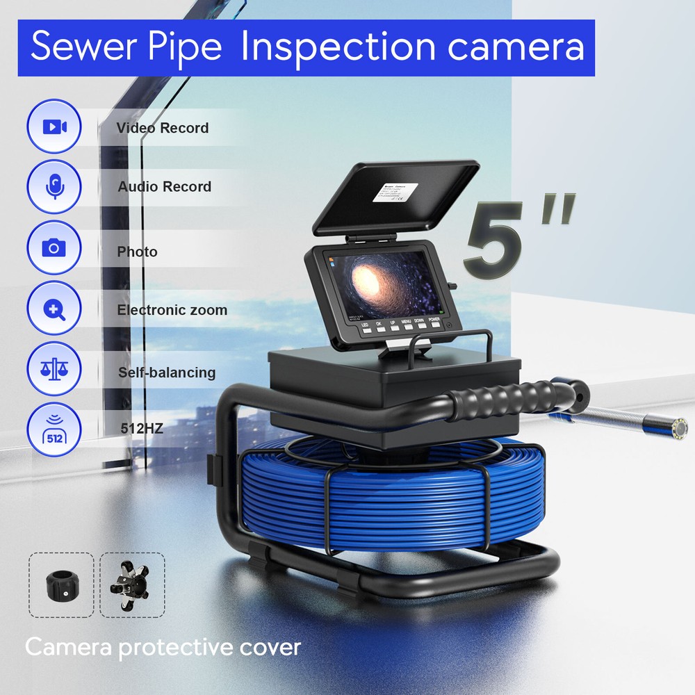 30M Pipe Inspection Camera with 512Hz Transmitter Sewer Camera Self Leveling 5&Prime;