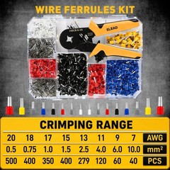 Ferrule Crimping Tool Kit with 2180 Pieces, Quadrilateral Pliers & Wire Connecto