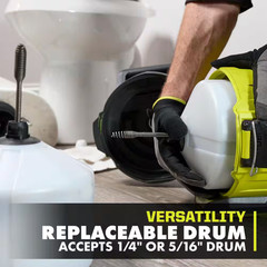 ONE+ 18V Cordless Drain Auger with 35 Ft Cable, LED Light, Auto Feed/Retract, Ca