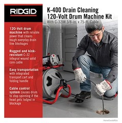 Drain Cleaning Machine 120 Volt 75 Foot 3/8 Inch Cable Tub Shower Sink Drum