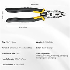 6-in-1 Combination Pliers 9-Inch Linesman CR-V Steel Wire Cutter for Electrician