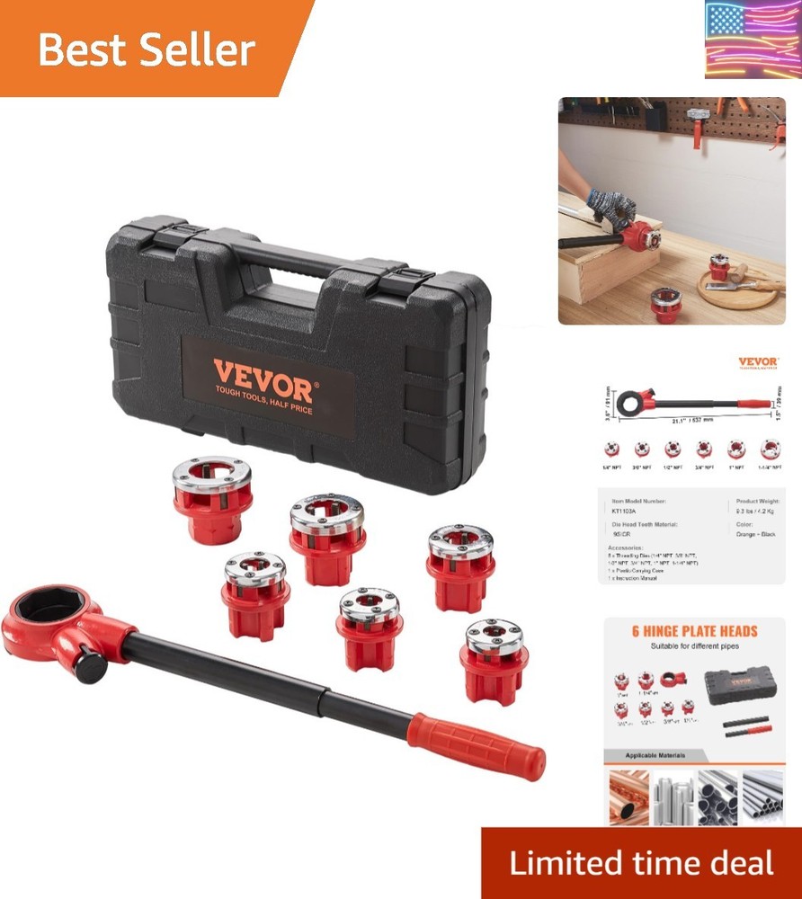 Ratchet Pipe Threader Kit with 6 Dies, 1/4&Prime;-1-1/4&Prime; NPT
