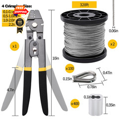 656ft 1/16&Prime; Wire Rope Crimping Set + Crimper, Stainless Steel