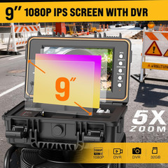 100Ft Self-Leveling Sewer Camera with HD Screen & 12 LED Lights, DVR Included
