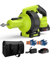 Cordless Drain Auger 25ft Auto Feed Snake Clog Remover 21V Power 2.0Ah Battery