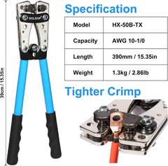 Battery Cable Crimper Tool for AWG 10, 8, 6, 4, 2, 1/0 Gauge Electrical Lug, Bat