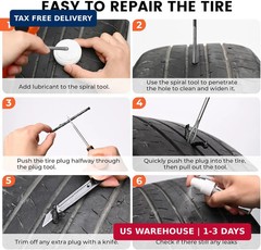 ETENWOLF Flat Tire Repair Kit with Plugs 16 Pcs, Heavy Duty Tire Plug Kit for Ca