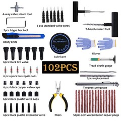 Tire Repair Kit, 102 Pcs Heavy Duty Plug Kit for Car, Universal Black