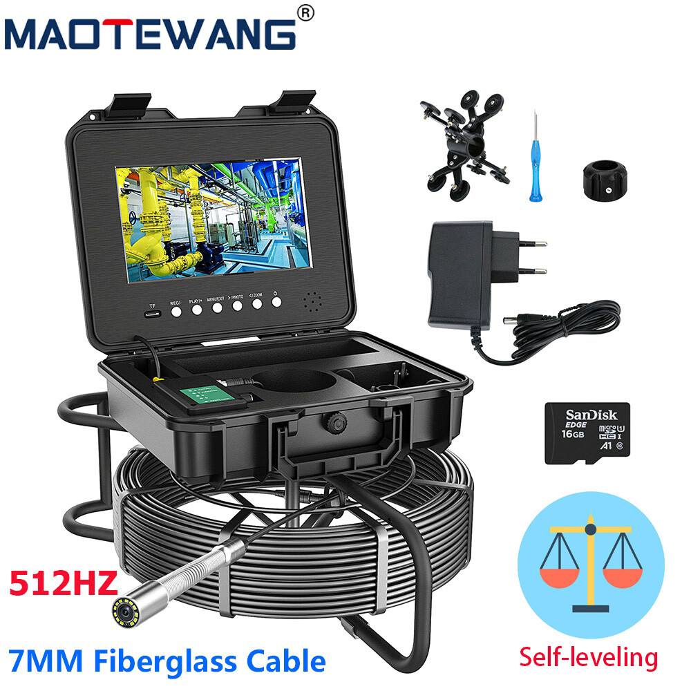 10.1&Prime; Pipe Sewer Drain Inspection Camera 512HZ Self Leveling DVR 7MM Cable 20M