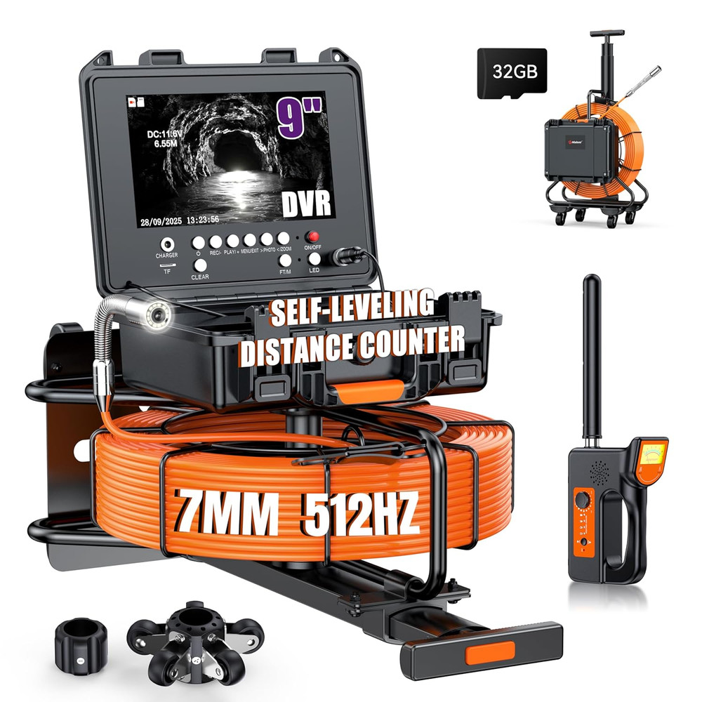 9&rdquo; Portable Sewer Camera with Locator, 1080P, 300ft, 5X Zoom, 32GB DVR