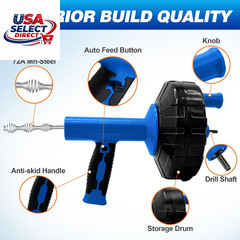 Auto Feed Drain Auger 33ft with Drill Adapter for Clog Removal